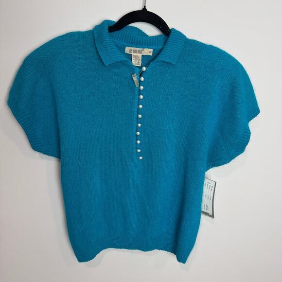 Vintage Teal Blue NEW Button Down Silk Blend Sweater Medium - Picture 1 of 8